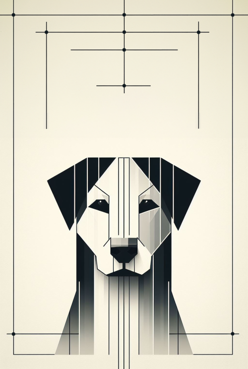 abstract portrait of dog with lines and dots  