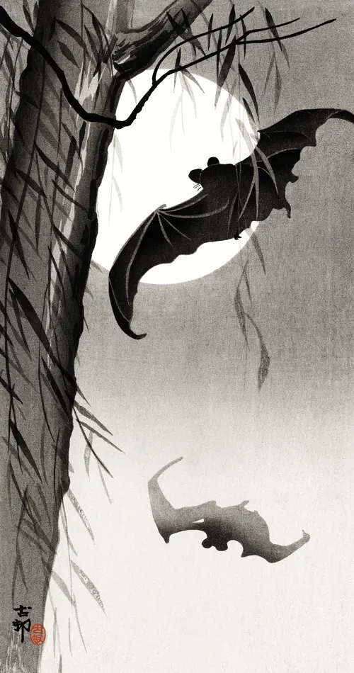 bats under the full moon ohara koson 