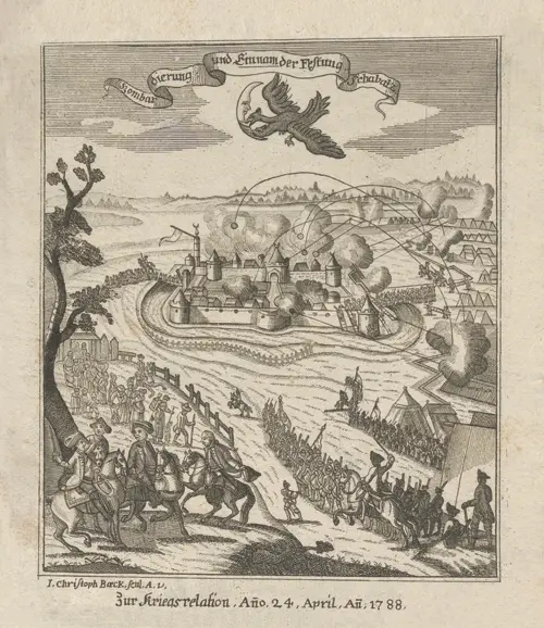 bombardovanje i zauzimanje šabačke tvrđave 24 aprila 1788 godine austrijsko turski rat poster  