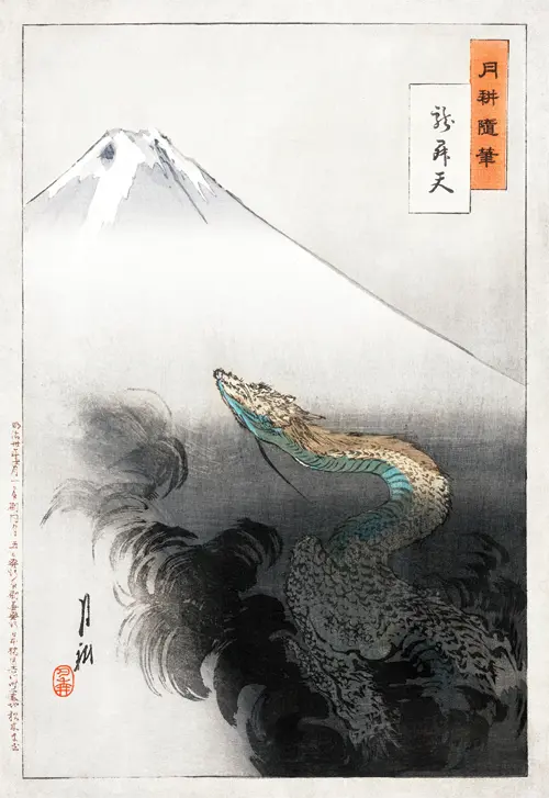 dragon and mountain (1897) ogata gekkō poster ogata gekkō 