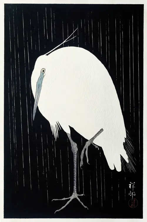 egret in the rain (1925 1936) ohara koson poster japan ohara koson životinje 