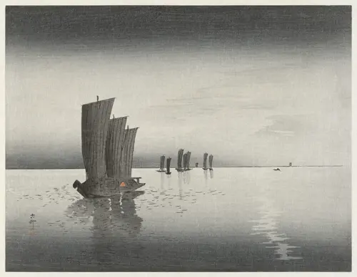 fishing boats at dusk japan ohara koson 