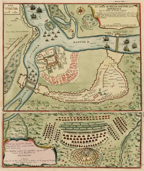 mapa austrijske opsade beograda 1717 godine (francuska mapa iz 1717)  