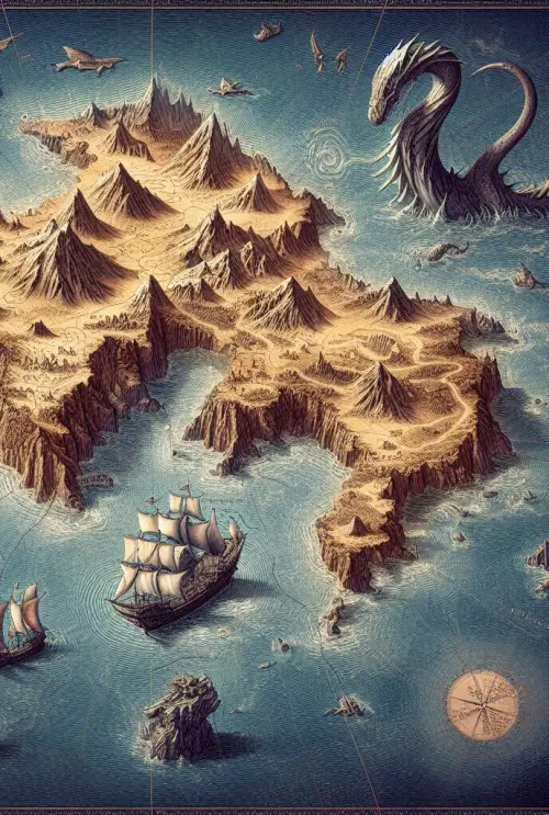nautical map dragon poster  