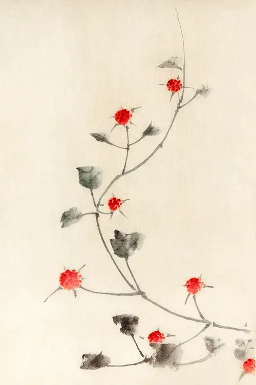 small red blossoms on a vine (1830 1850) hokusai poster japan katsushika hokusai 