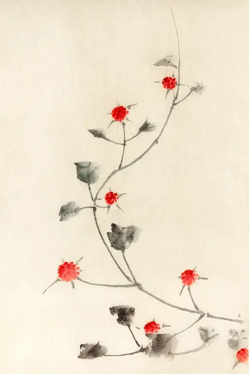 small red blossoms on a vine (1830 1850) japan katsushika hokusai 