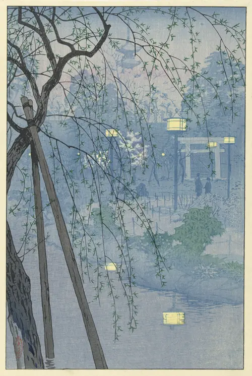 the edge of shinobazu pond during a foggy evening (1932) japan kasamatsu shirô 