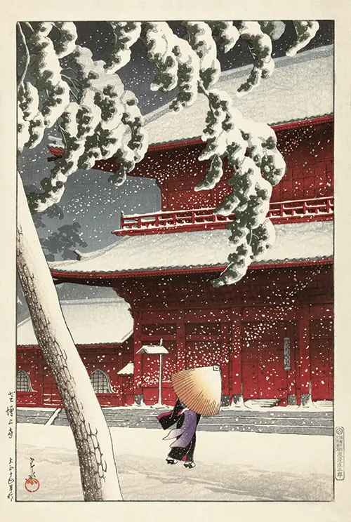the zojo shrine in shiba (1925) kawase hasui poster japan kawase hasui 