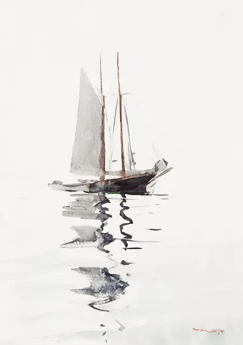 two masted schooner with dory (1894) winslow homer 