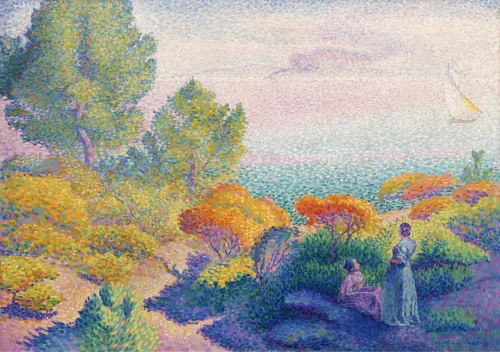 two women by the shore, mediterranean (1896) henri edmond cross 