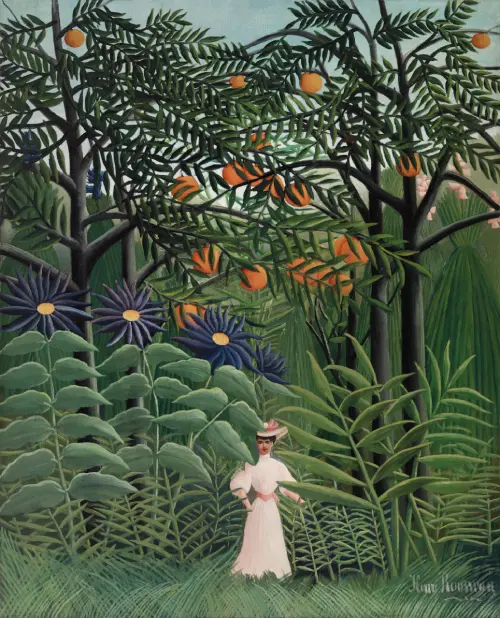 žena šeta kroz egzotičnu šumu (1905) henri rousseau 