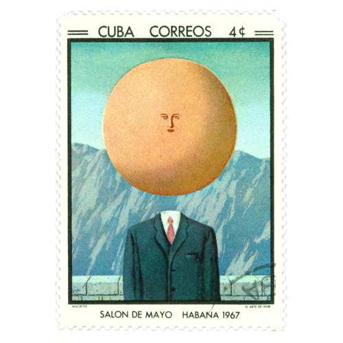 the art of living, rené magritte, kuba, havana, 1967 uramljena poštanska marka  