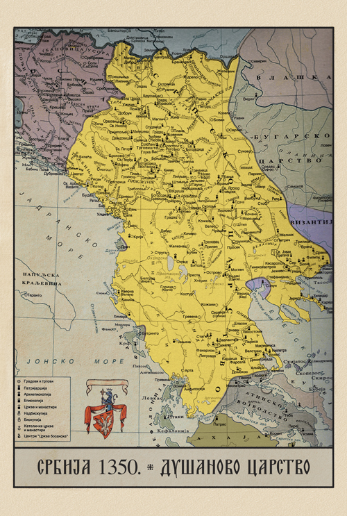 mapa dušanovog carstva srbija 1350 godine  