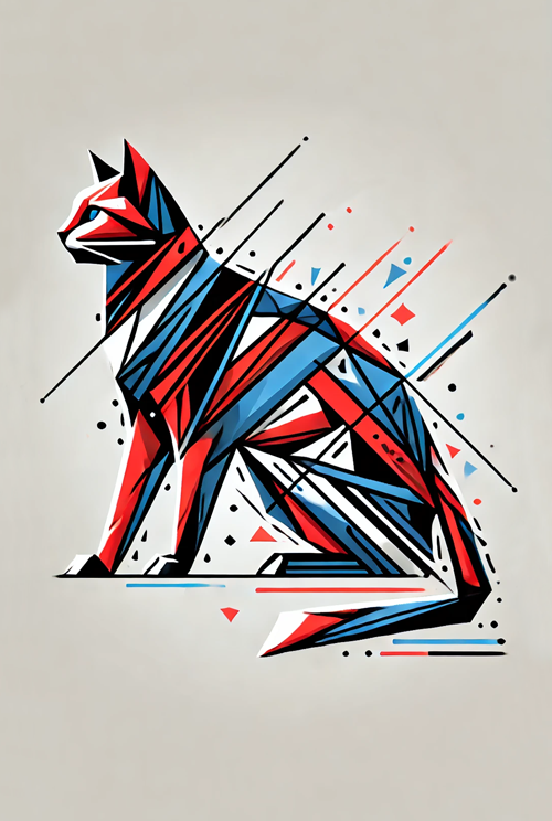 cat abstract in red and blue  