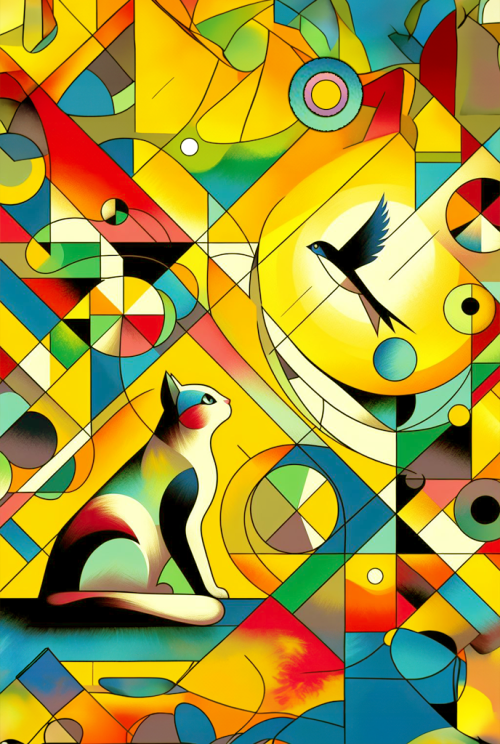 cat and bird yellow  