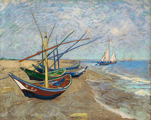 ribarski čamci na plaži u sent mari de la mer (1888) vinsent van gog 
