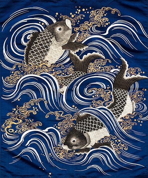 poklon pokrivač (fukusa) sa šaranom u talasima iz perioda meidži (1868 1912) utagawa kuniyoshi 