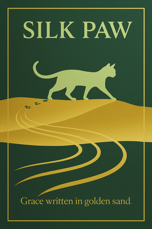 silk paw grace written in golden sand (green)  