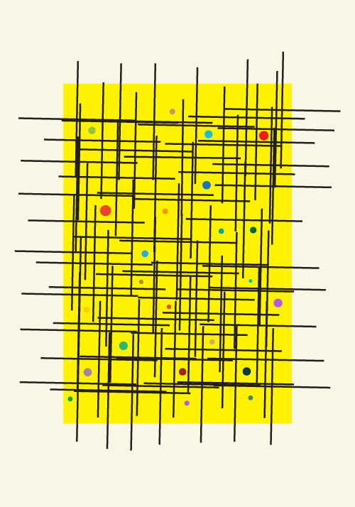 geometrijski nered perspektiva na žutom  