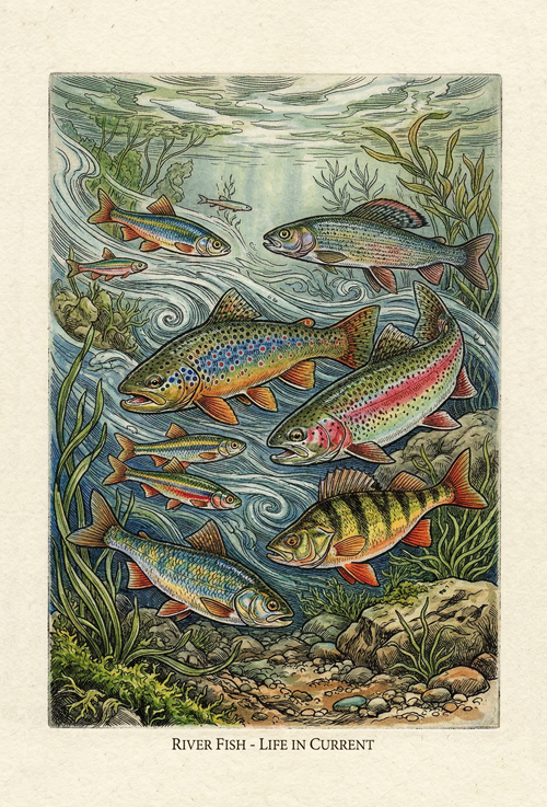 rečne ribe život u brzaku (river fish life in current)  