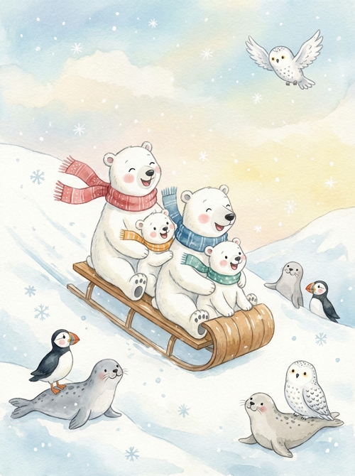 polarni medvedi na sankanju  