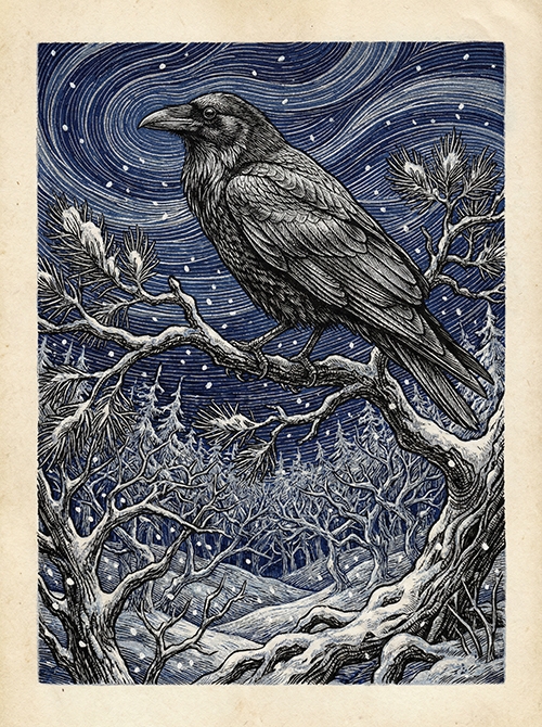 gavran u zimskoj noći  