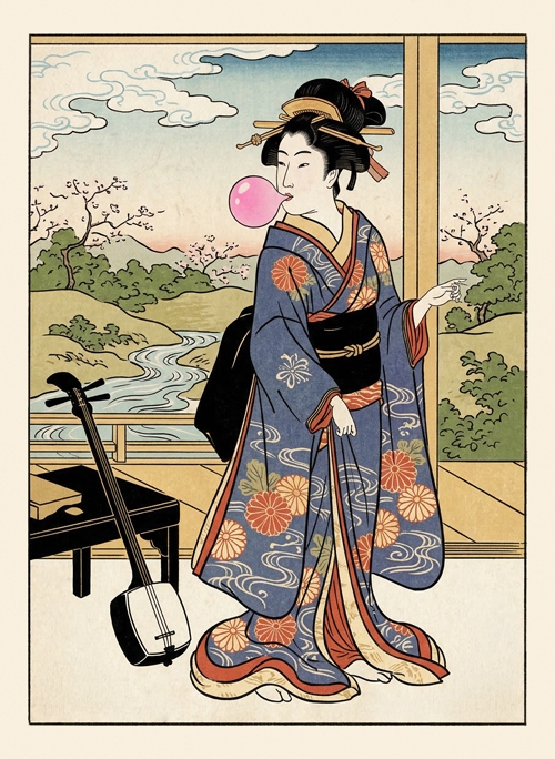 gejša sa žvakom na času muzike  