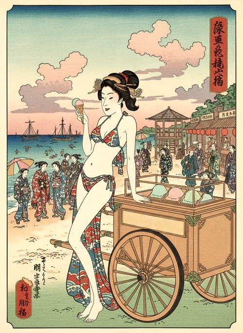 prodavačica sladoleda na obali u kamakuri  