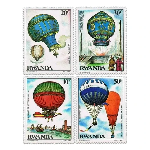 baloni na topao vazduh 8 originalnih poštanskih markica kompletna serija ruanda 1984 uramljeno 18x24 cm  
