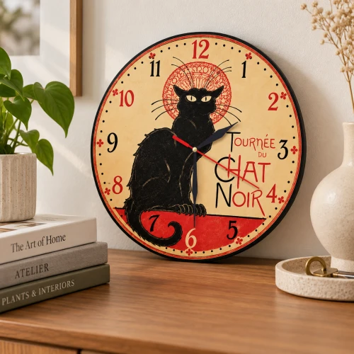 zidni sat crna mačka le chat noir  
