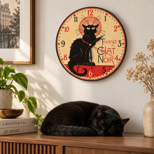 zidni sat crna mačka le chat noir  