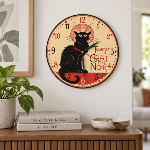 zidni sat crna mačka le chat noir  
