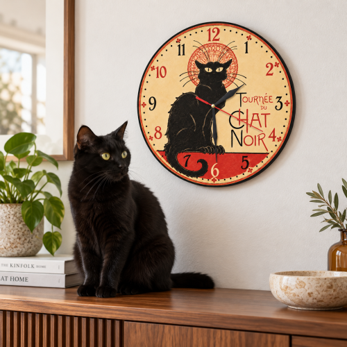 zidni sat crna mačka le chat noir  